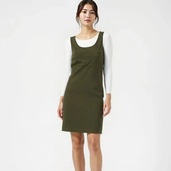 Michael Kors MK Olive Army Green Structured Minimalist Empire Sheath Dress XS 2 - Picture 1 of 7